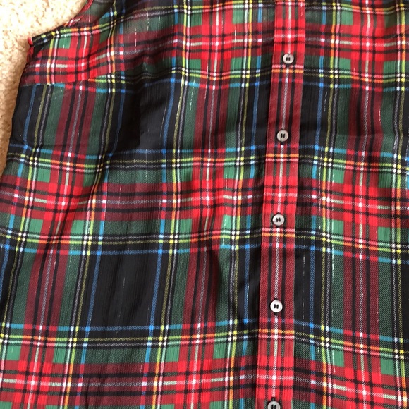 J Crew sleeveless ruffle collar black red green tartan top sleeveless shirt - Picture 4 of 7